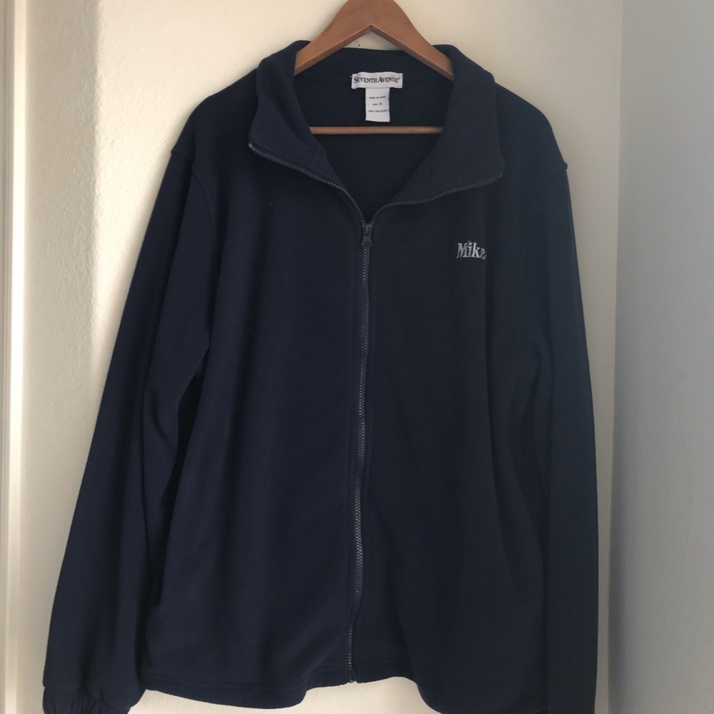 Dark Navy Blue Full Zip Warm Fleece Sweater Men size XL "Mike" Embroidered Chest
